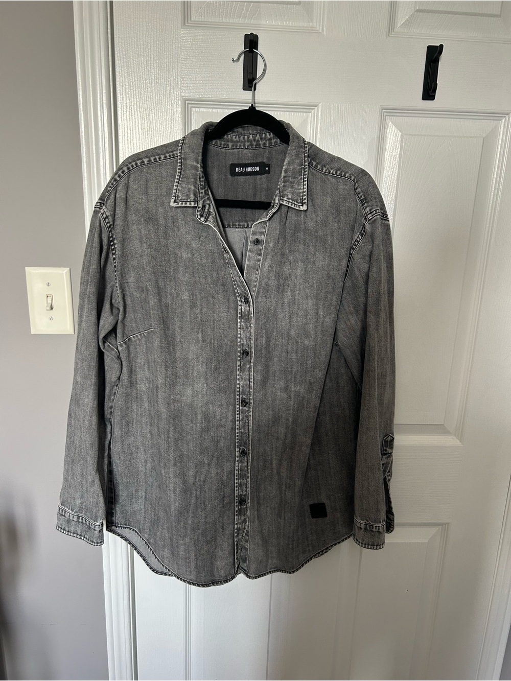 Beau Hudson Vintage-Inspired Gray Washed Button-Down Shirt, oversized medium fit